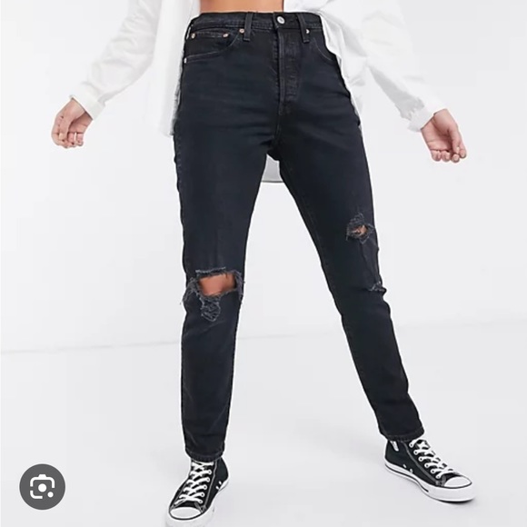 LIKE NEW! Levi’s 501 Skinny with Knee Rips - Wild Bunch Black - Picture 6 of 16